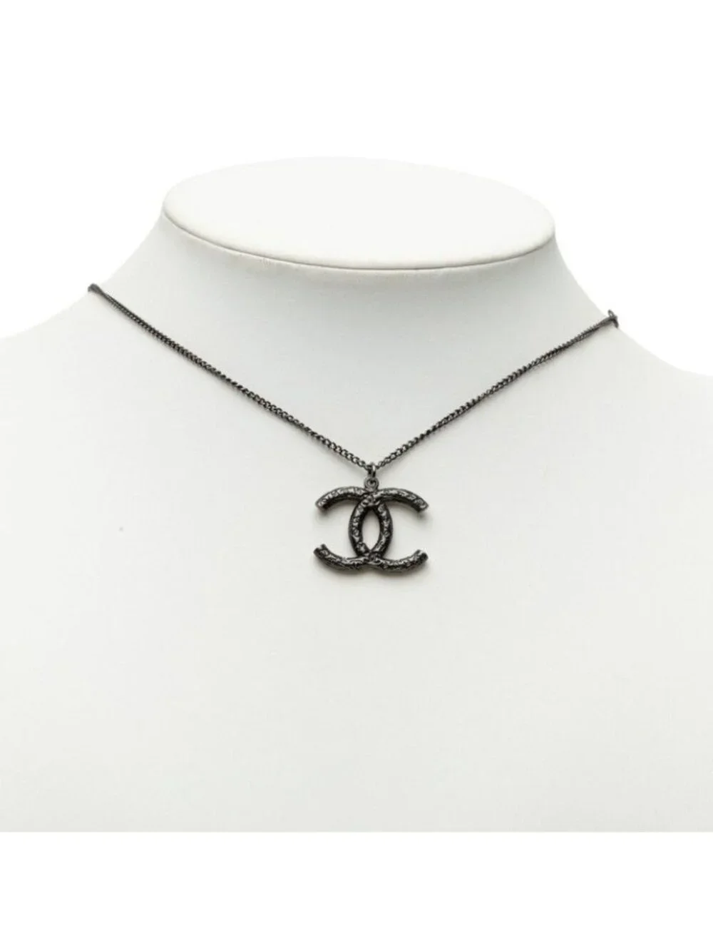 Chanel CC Logo Necklace Black Metal